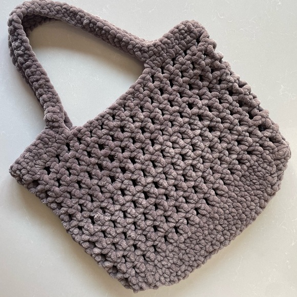 Taupe Handmade Crochet Large Plush Tote Bag - Picture 1 of 4